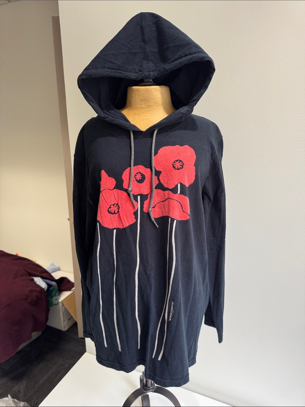 Marushka Vintage Poppy Print Hoodie - Black with Red Floral Screenprint